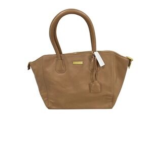 Joy &iman Top Handle Shoulder Bag Tan Leather Zip Top Organizer